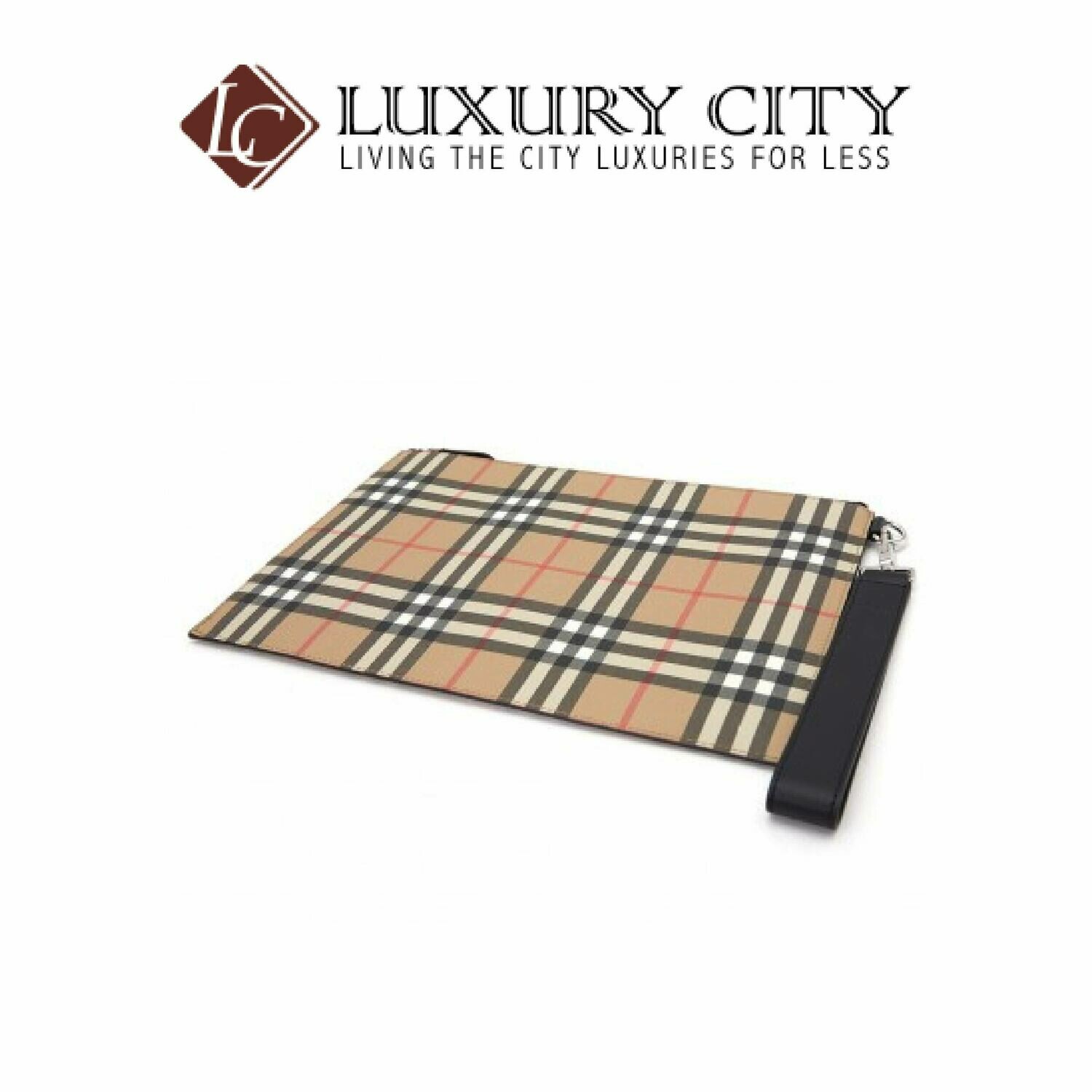 [Luxury City] Burberry Vintage Check E-Canvas and Leather Zip Pouch Burberry-8016615