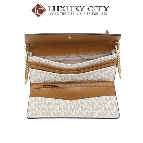 [Luxury City] Michael Kors Large Logo And Leather Convertible Chain Walletwhite/Cream MK-32H8GF5C3B
