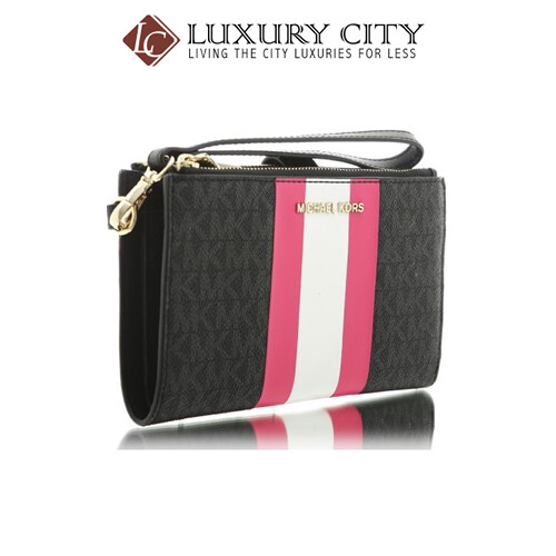 [Luxury City] Micheal Kors Adele Logo Stripe Smartphone Wallet Black MK-32T9LFDW4B