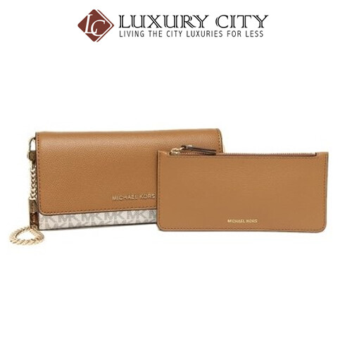 [Luxury City] Michael Kors Large Logo And Leather Convertible Chain Walletwhite/Cream MK-32H8GF5C3B