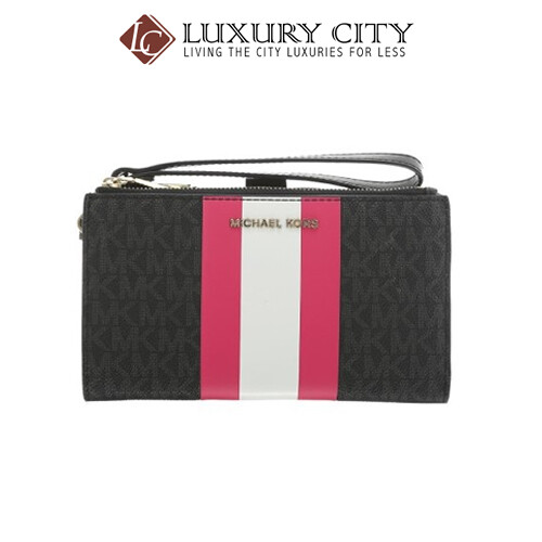 [Luxury City] Micheal Kors Adele Logo Stripe Smartphone Wallet Black MK-32T9LFDW4B
