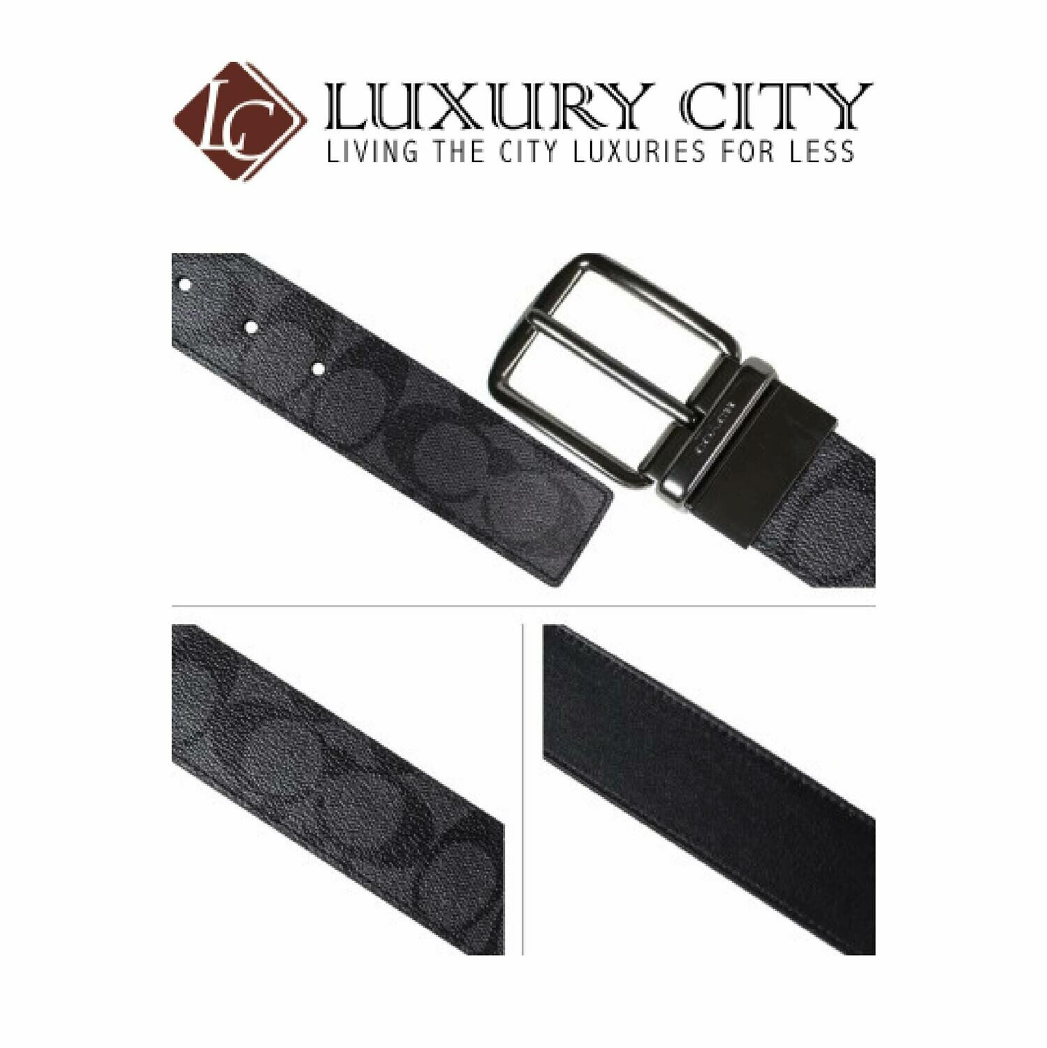 [Luxury City] Coach Wide Harness Cut-To-Size Reversible Signature Coated Canvas Belt F64839 (Black)