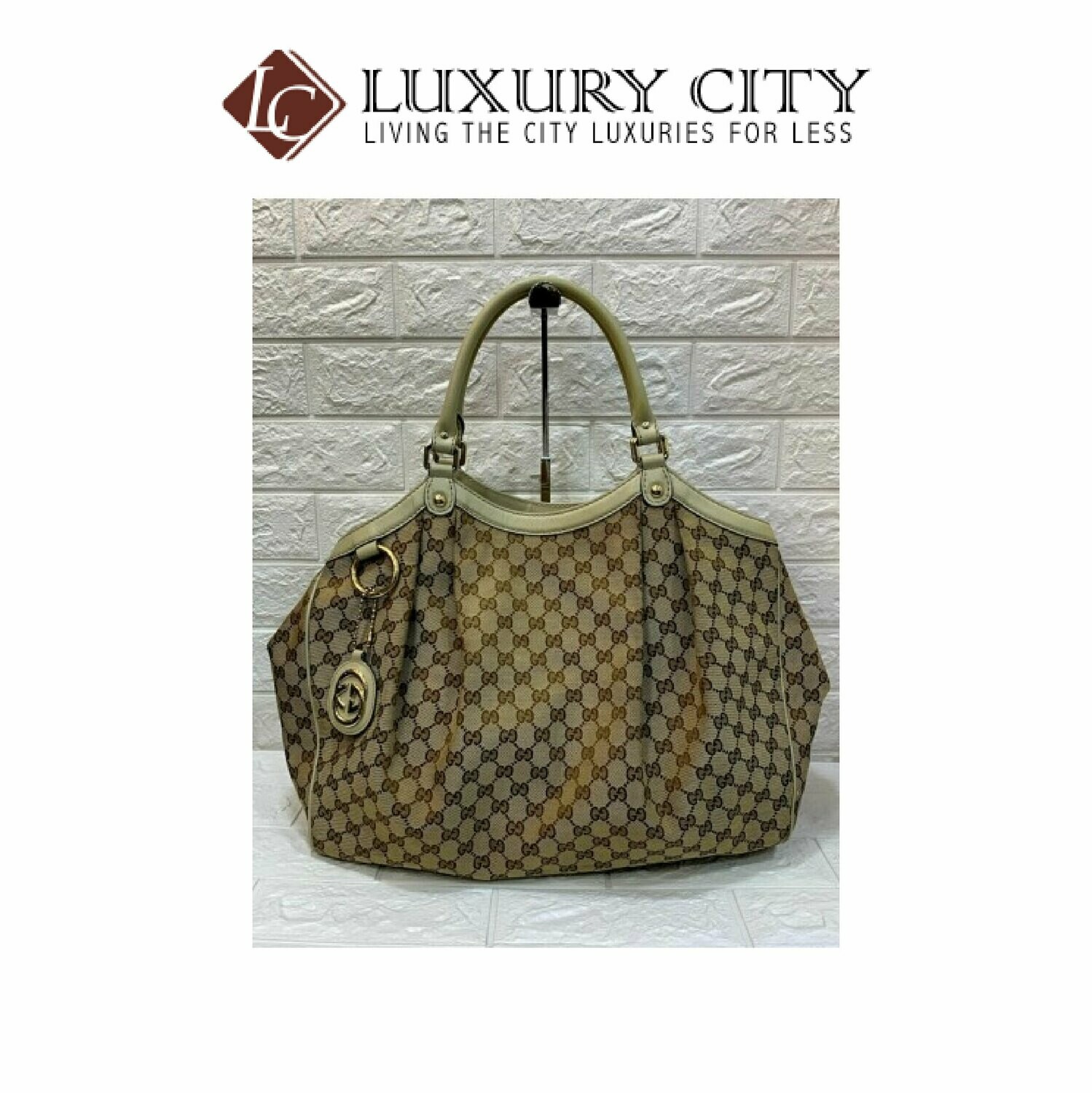 [Luxury City] Preloved Authentic Gucci GG Canvas Leather Trim Tote Bag