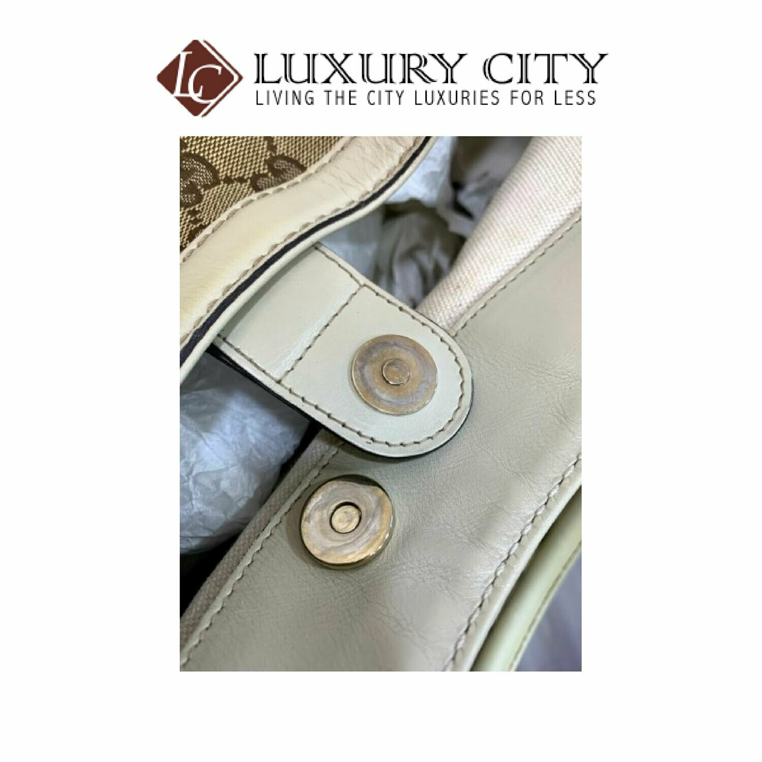 [Luxury City] Preloved Authentic Gucci GG Canvas Leather Trim Tote Bag