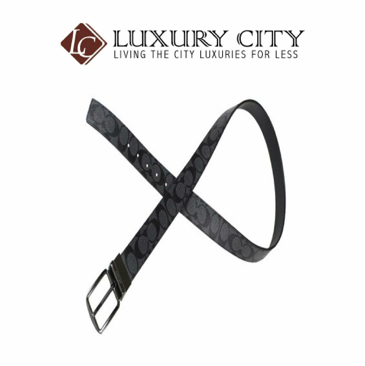 [Luxury City] Coach Wide Harness Cut-To-Size Reversible Signature Coated Canvas Belt F64839 (Black)