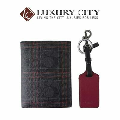 [Luxury City] Coach Boxed Passport Case and Luggage Tag Gift Set in Signature Canvas With Shirting Plaid Print Coach-F79842