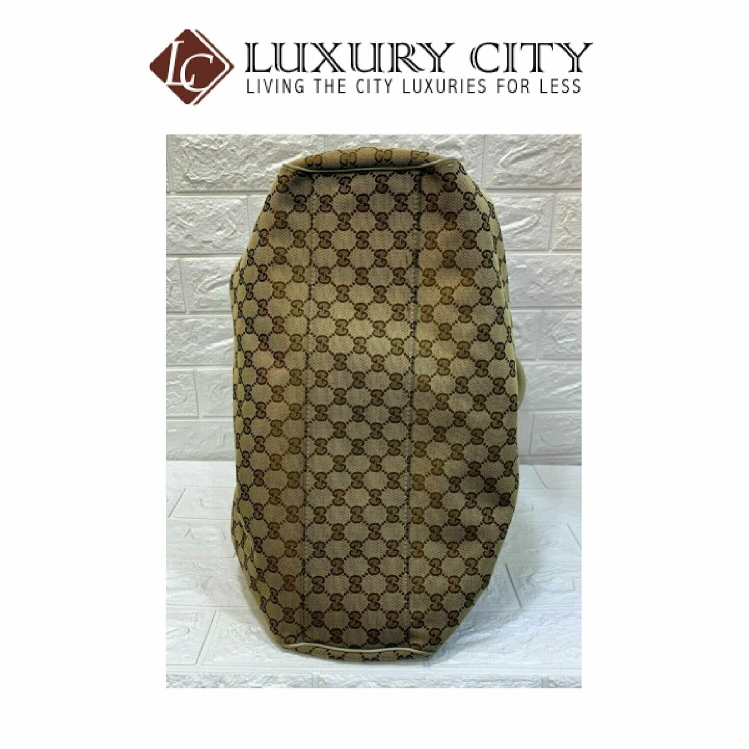 [Luxury City] Preloved Authentic Gucci GG Canvas Leather Trim Tote Bag