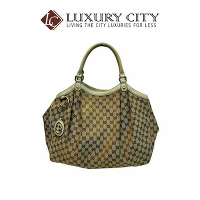 [Luxury City] Preloved Authentic Gucci GG Canvas Leather Trim Tote Bag