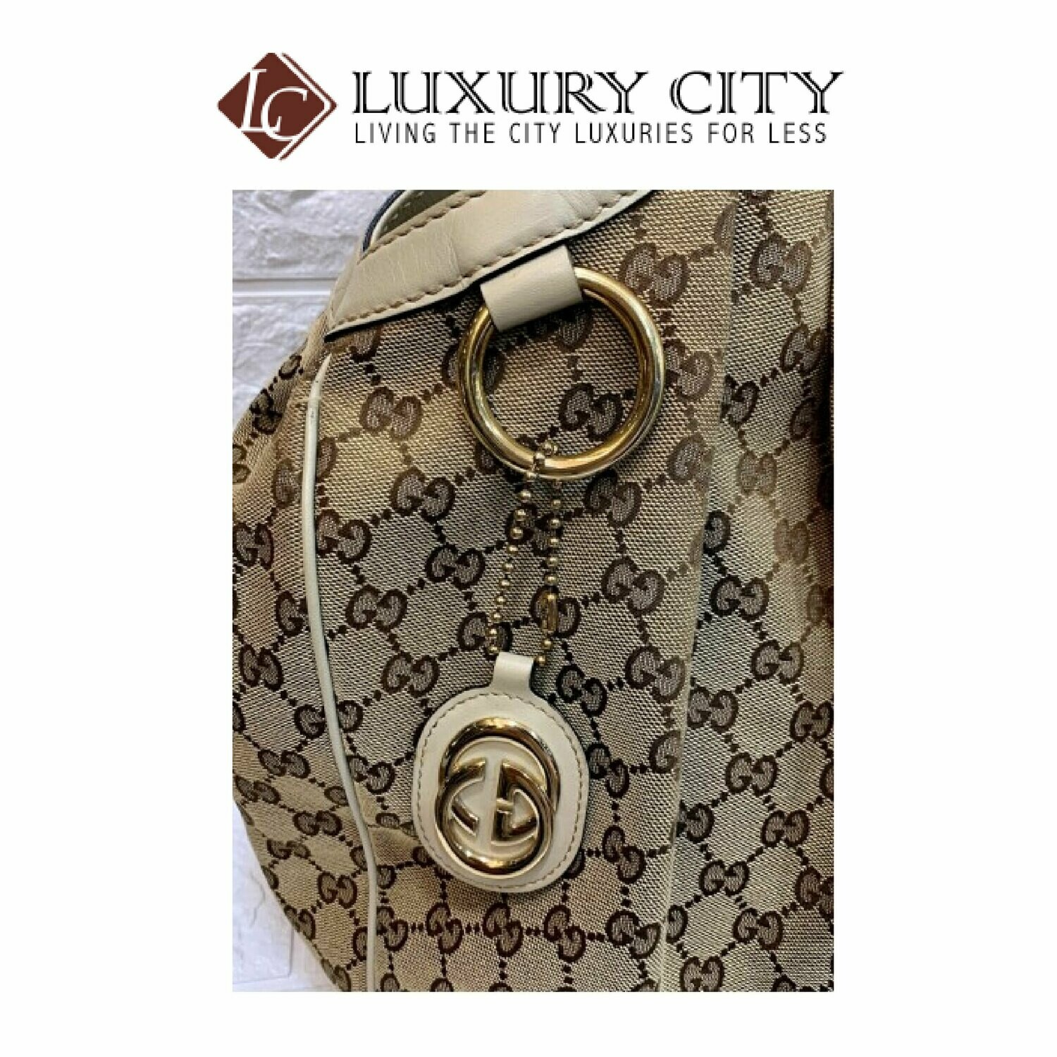 [Luxury City] Preloved Authentic Gucci GG Canvas Leather Trim Tote Bag