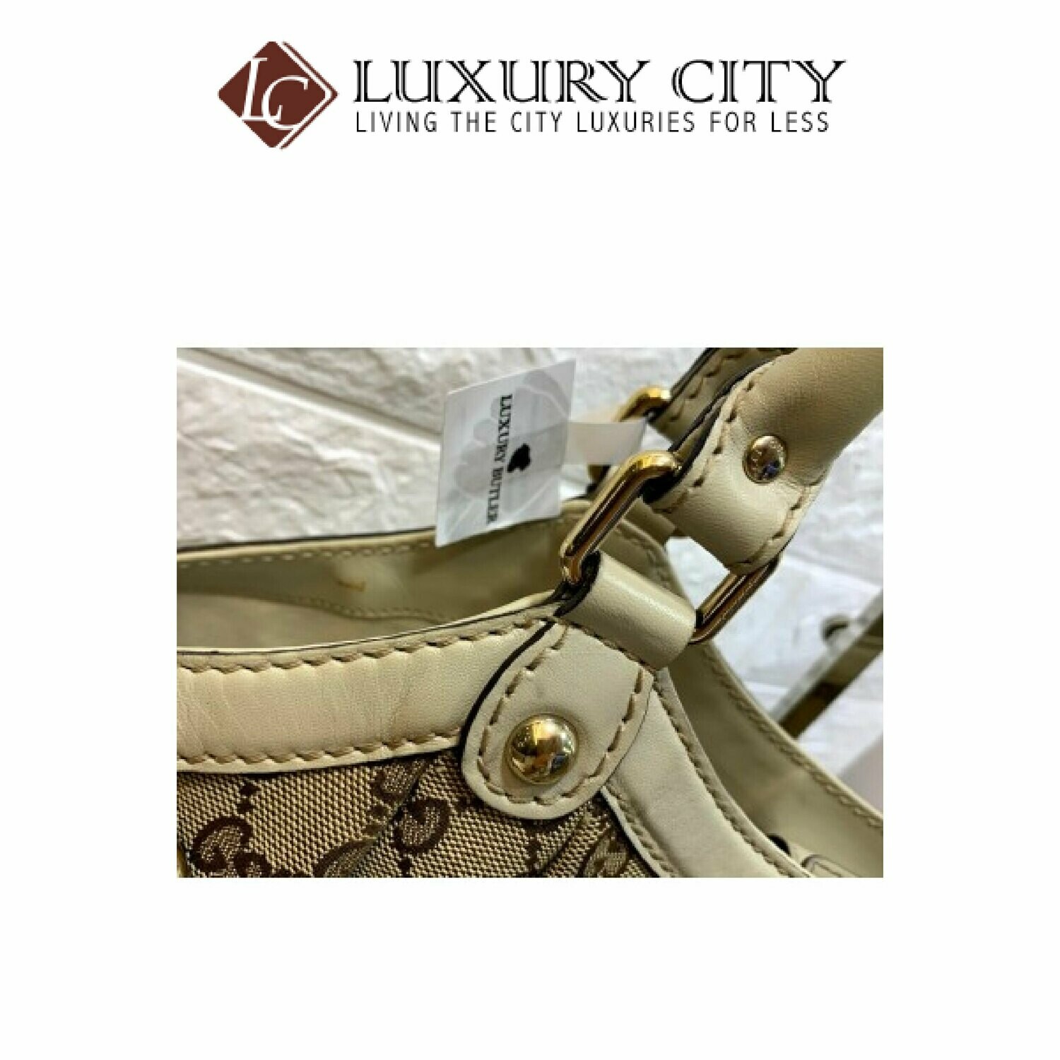 [Luxury City] Preloved Authentic Gucci GG Canvas Leather Trim Tote Bag