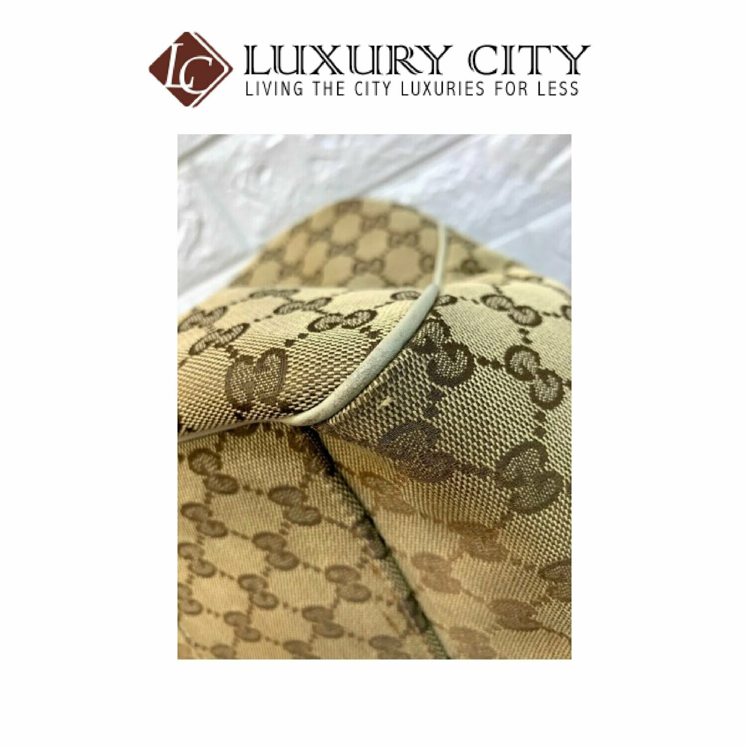 [Luxury City] Preloved Authentic Gucci GG Canvas Leather Trim Tote Bag