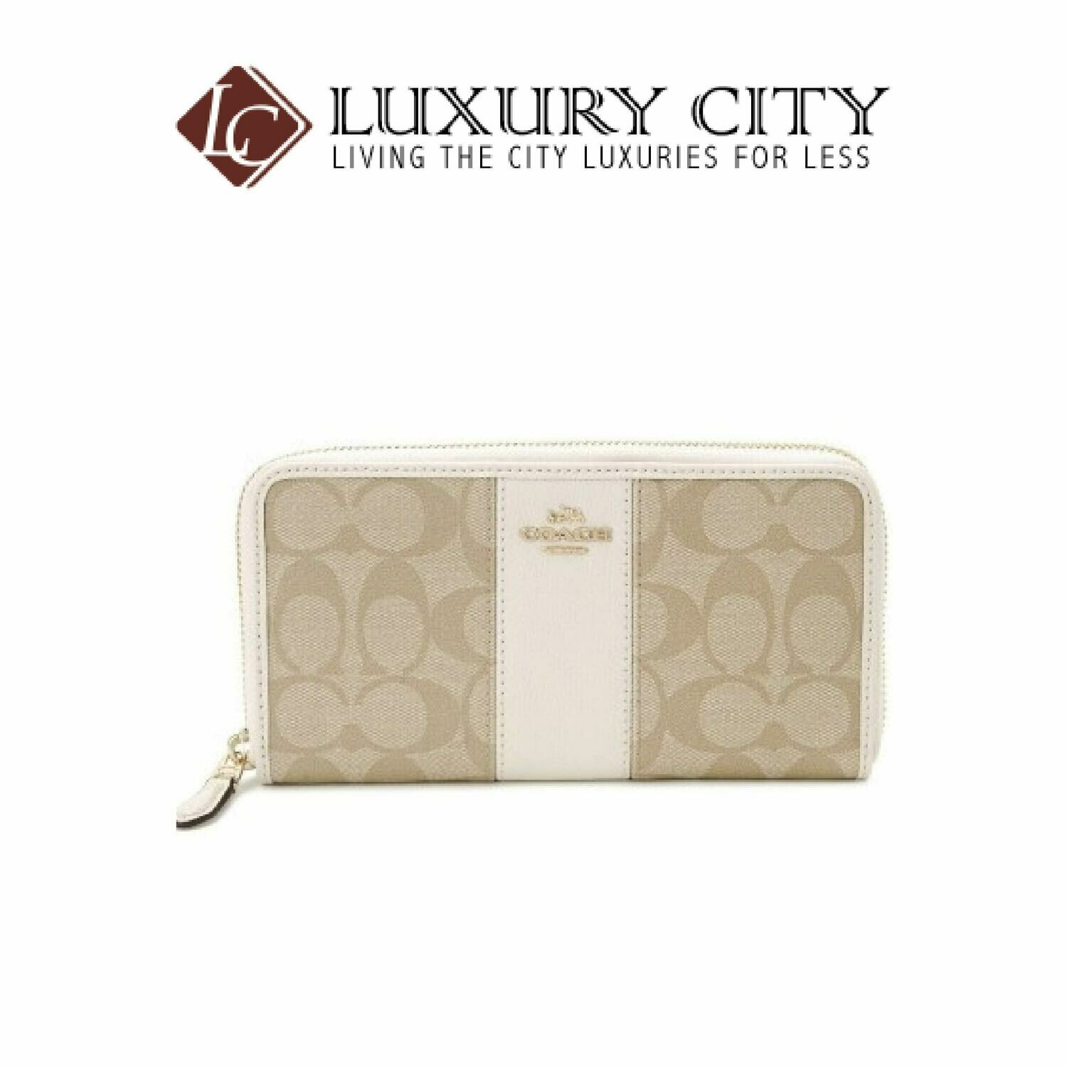 [Luxury City] Coach Accordian Zip Wallet in Signature Coated Canvas With Leather Stripe Coach-F54630 (White)