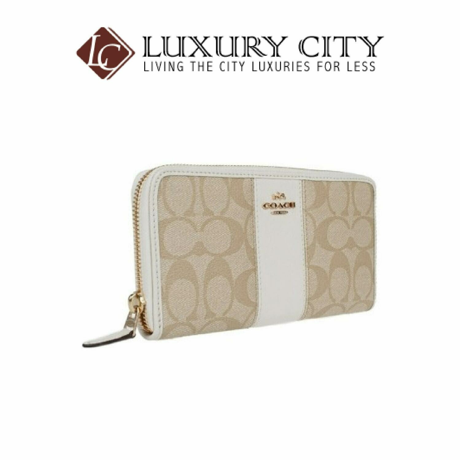 [Luxury City] Coach Accordian Zip Wallet in Signature Coated Canvas With Leather Stripe Coach-F54630 (White)