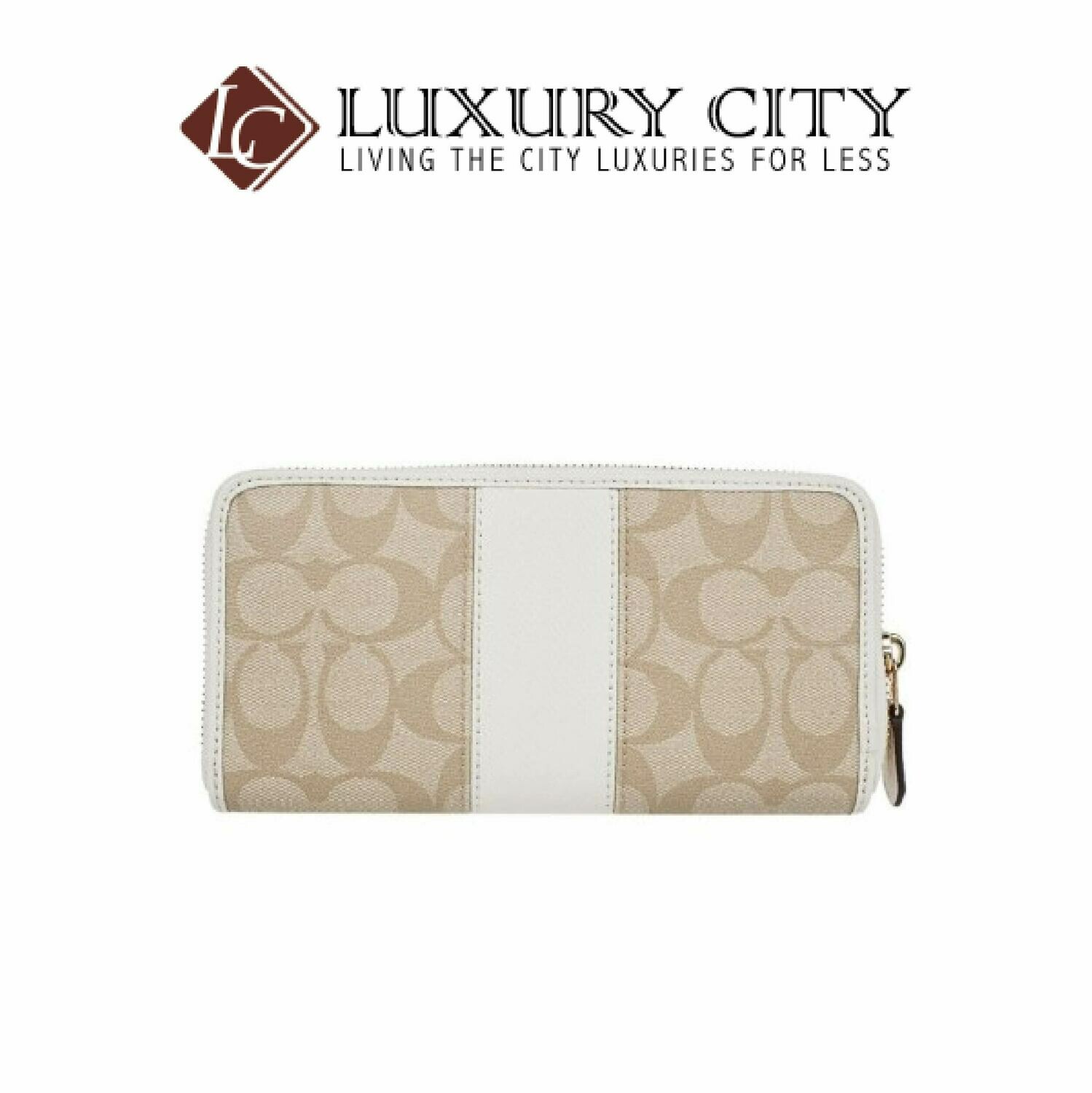 [Luxury City] Coach Accordian Zip Wallet in Signature Coated Canvas With Leather Stripe Coach-F54630 (White)