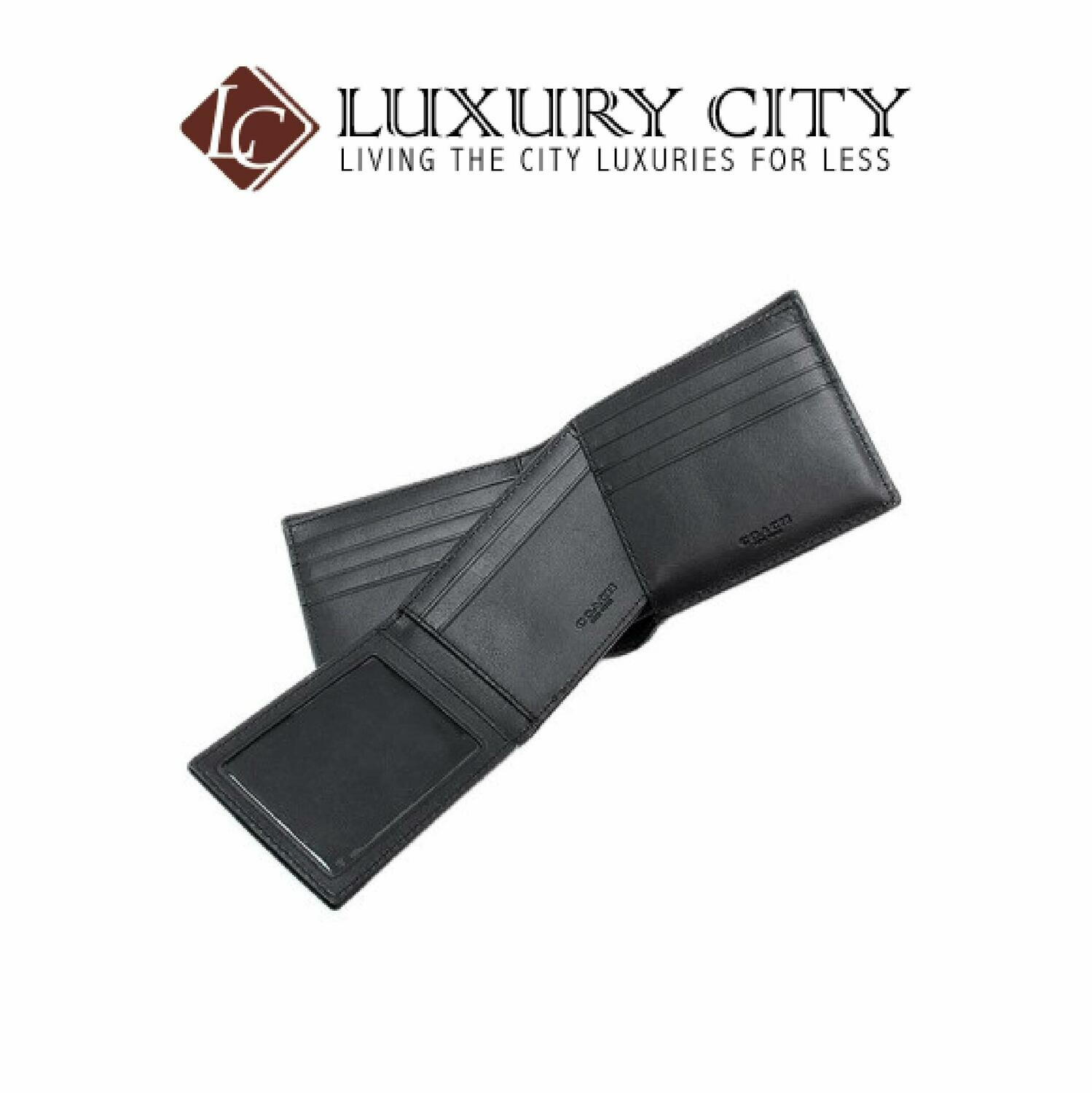 [Luxury City] Coach Compact ID Wallet in Signature Crossgrain Leather Coach-F75371 (Black)