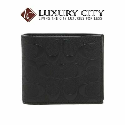 [Luxury City] Coach Compact ID Wallet in Signature Crossgrain Leather Coach-F75371 (Black)
