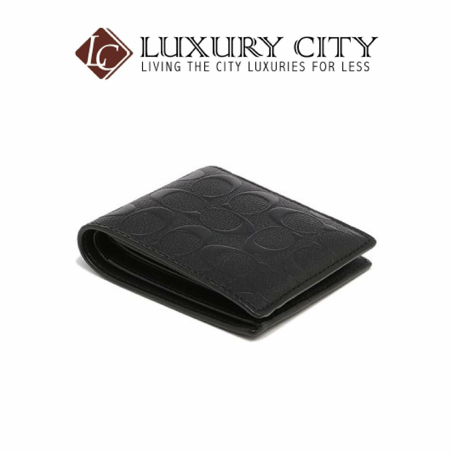 [Luxury City] Coach Compact ID Wallet in Signature Crossgrain Leather Coach-F75371 (Black)