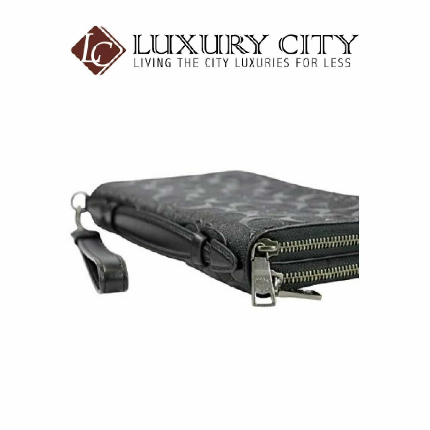 [Luxury City] Coach Double Zip Travel Organizer Wallet Billfold Clutch in Signature Embossed Leather Black Coach-F67637