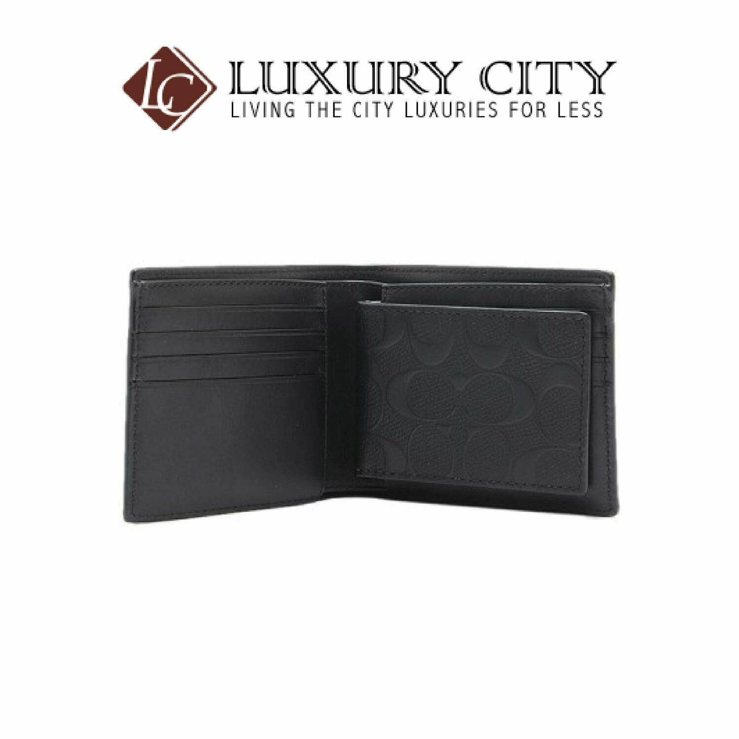 [Luxury City] Coach Compact ID Wallet in Signature Crossgrain Leather Coach-F75371 (Black)