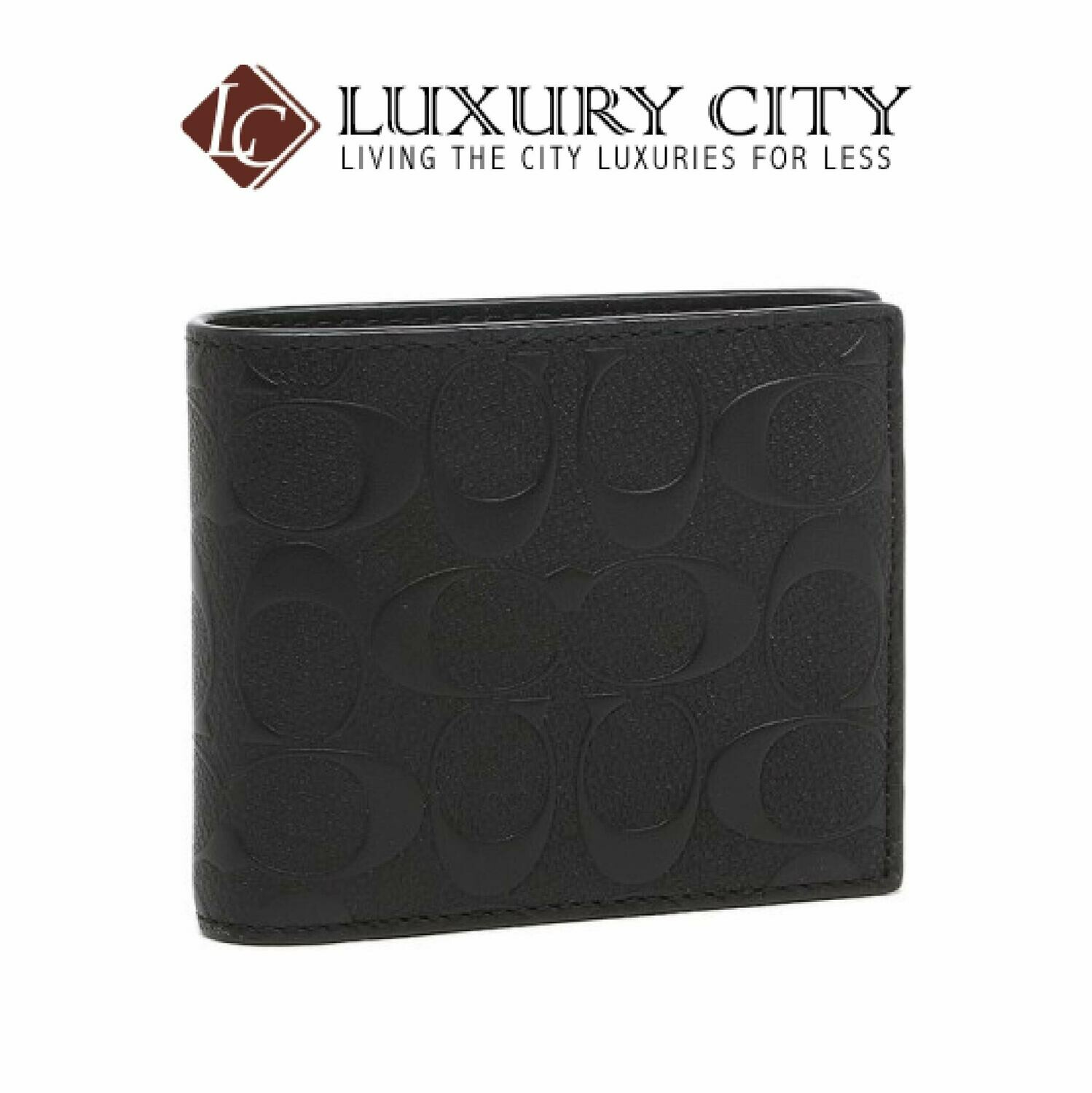 [Luxury City] Coach Compact ID Wallet in Signature Crossgrain Leather Coach-F75371 (Black)