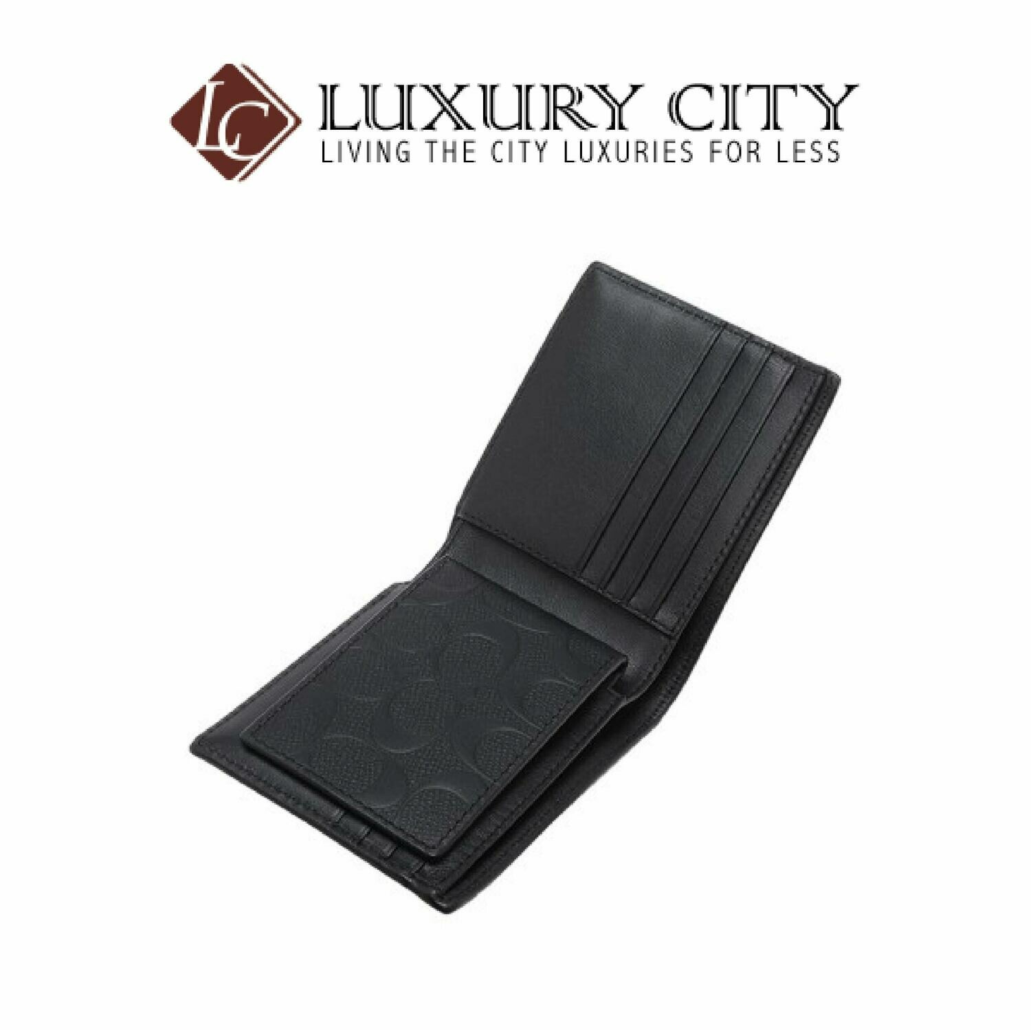[Luxury City] Coach Compact ID Wallet in Signature Crossgrain Leather Coach-F75371 (Black)