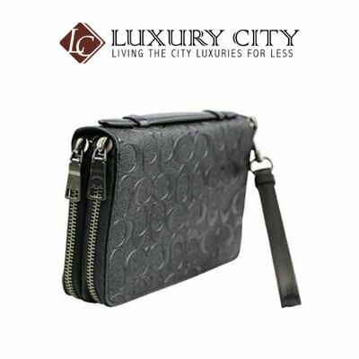 [Luxury City] Coach Double Zip Travel Organizer Wallet Billfold Clutch in Signature Embossed Leather Black Coach-F67637