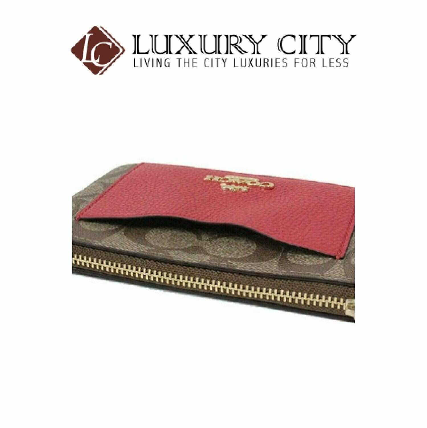 [Luxury City] Coach Corner Zip Wristlet in Colorblock Signature Canvas Red Coach-F73142