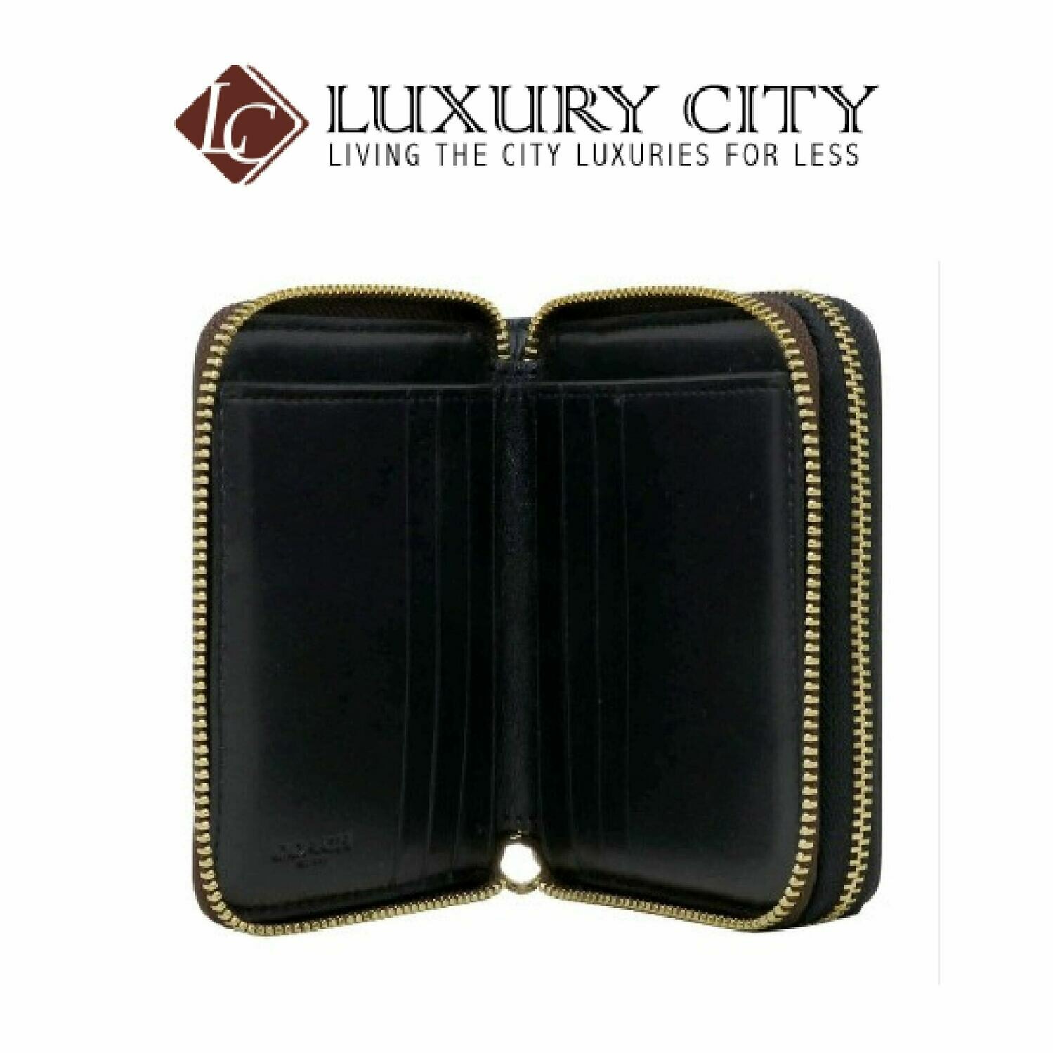 [Luxury City] Coach Small Double Zip Around Wallet in Signature Canvas Brown/Mahogany-F78144