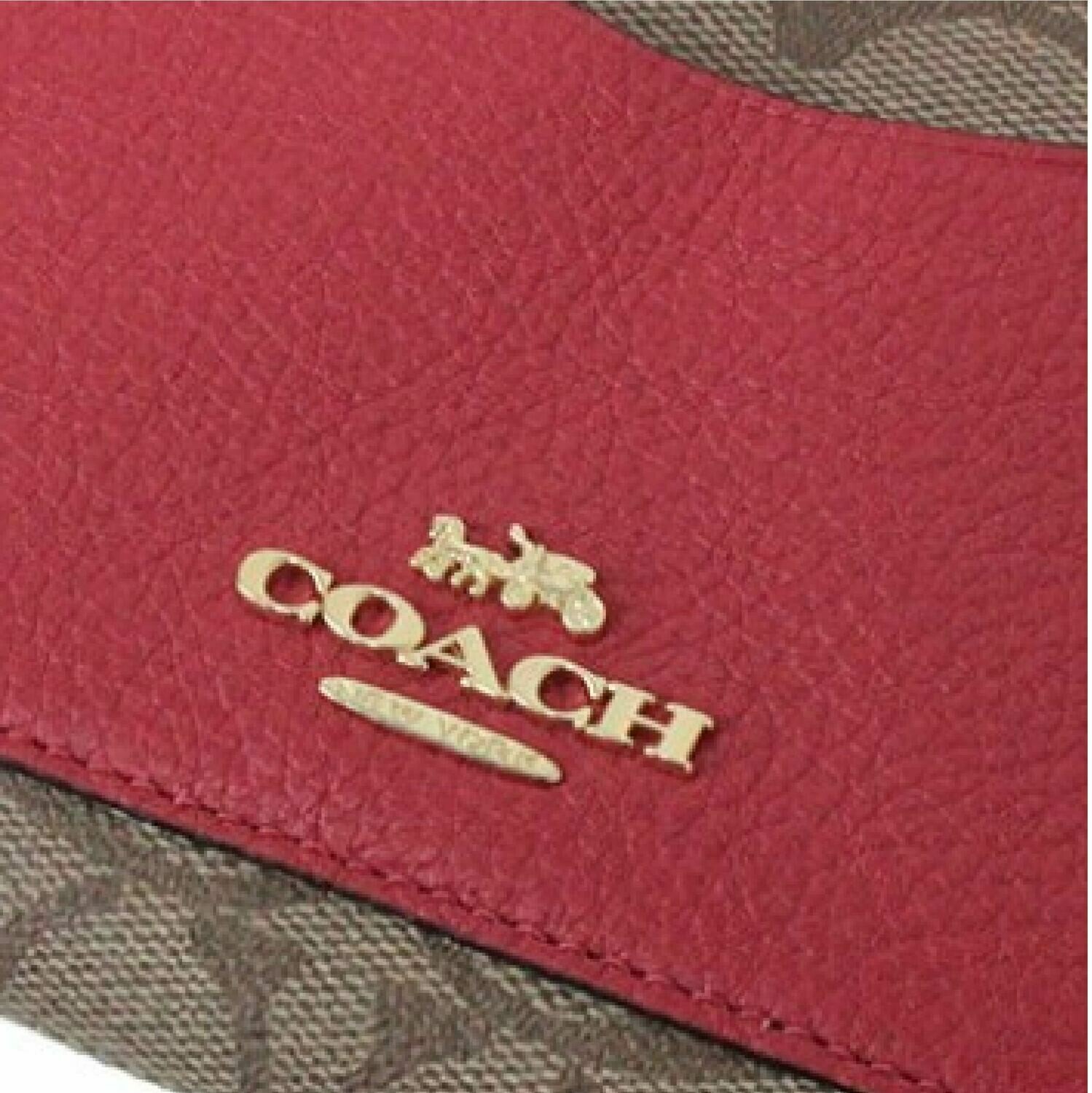 [Luxury City] Coach Corner Zip Wristlet in Colorblock Signature Canvas Red Coach-F73142