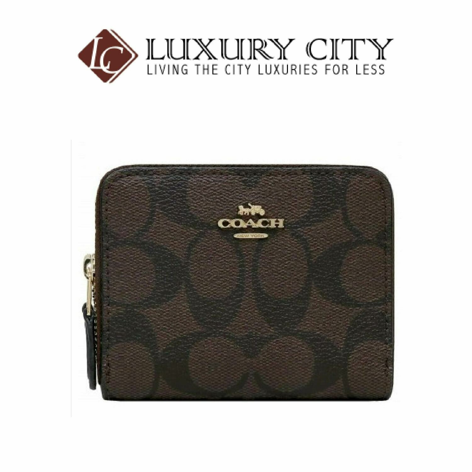 [Luxury City] Coach Small Double Zip Around Wallet in Signature Canvas Brown/Mahogany-F78144