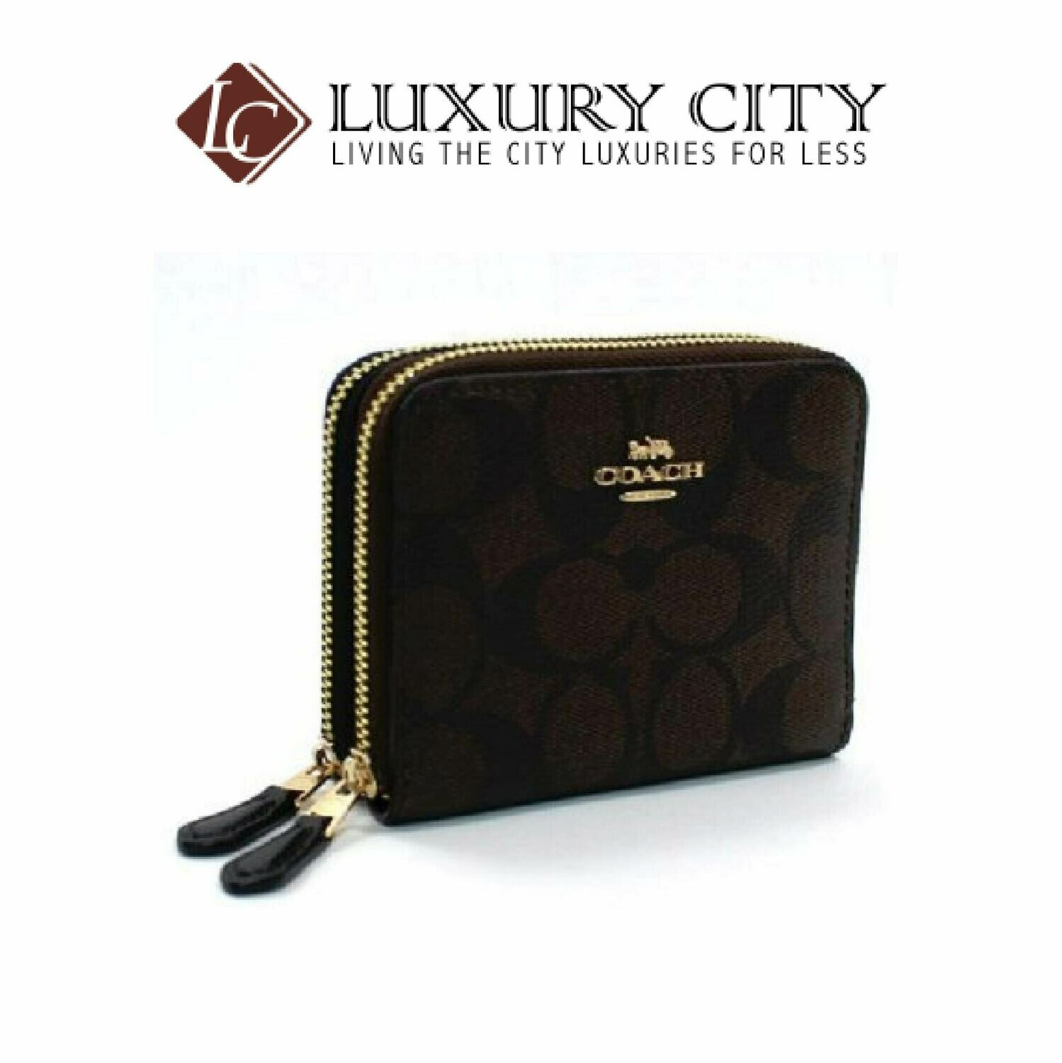 [Luxury City] Coach Small Double Zip Around Wallet in Signature Canvas Brown/Mahogany-F78144