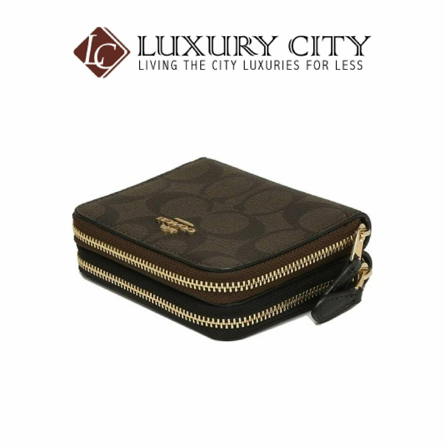 [Luxury City] Coach Small Double Zip Around Wallet in Signature Canvas Brown/Mahogany-F78144