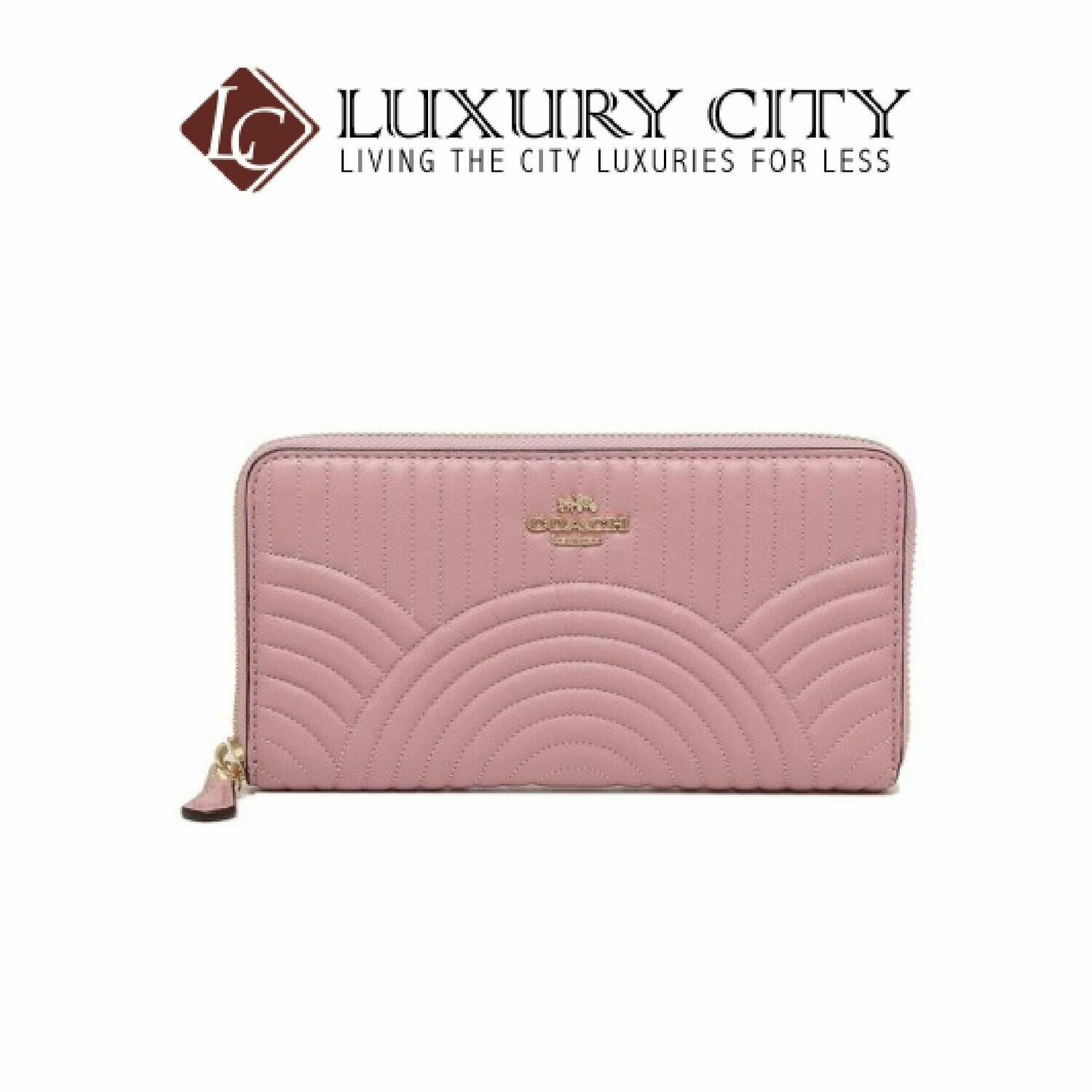 [Luxury City] Coach Accordion Zip Wallet With Art Deco Quilting Light Pink Coach-F87888