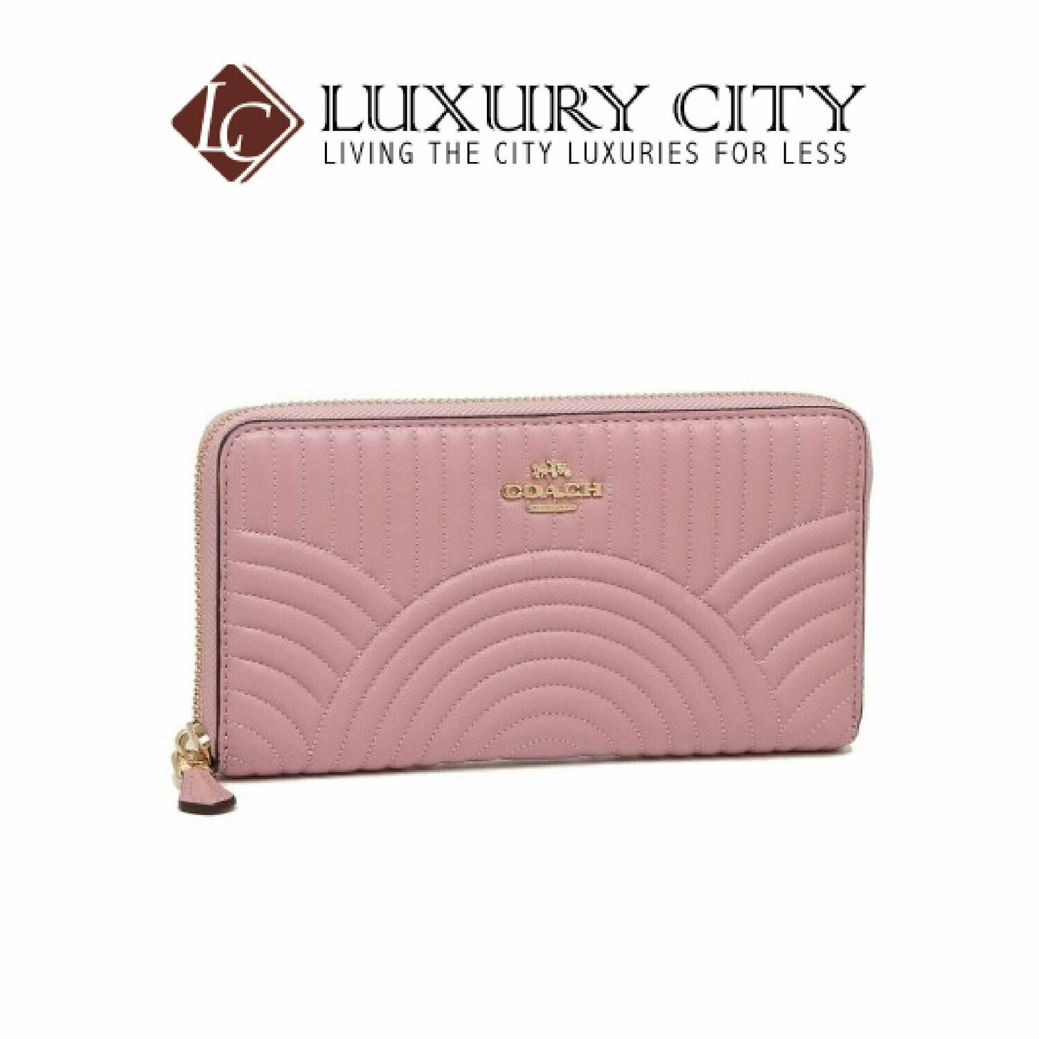[Luxury City] Coach Accordion Zip Wallet With Art Deco Quilting Light Pink Coach-F87888