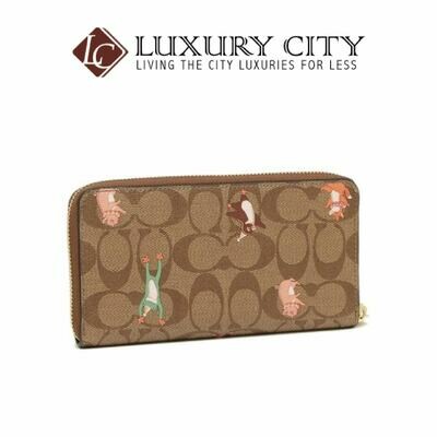 [Luxury City] Coach Accordion Zip Wallet in Signature Canvas With Party Animals Print Brown/Sand Coach-F87885