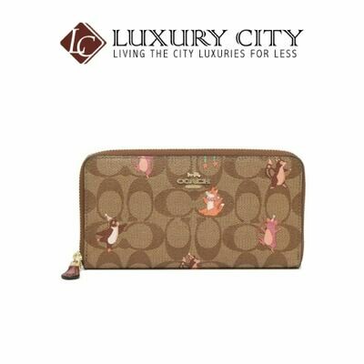 [Luxury City] Coach Accordion Zip Wallet in Signature Canvas With Party Animals Print Brown/Sand Coach-F87885