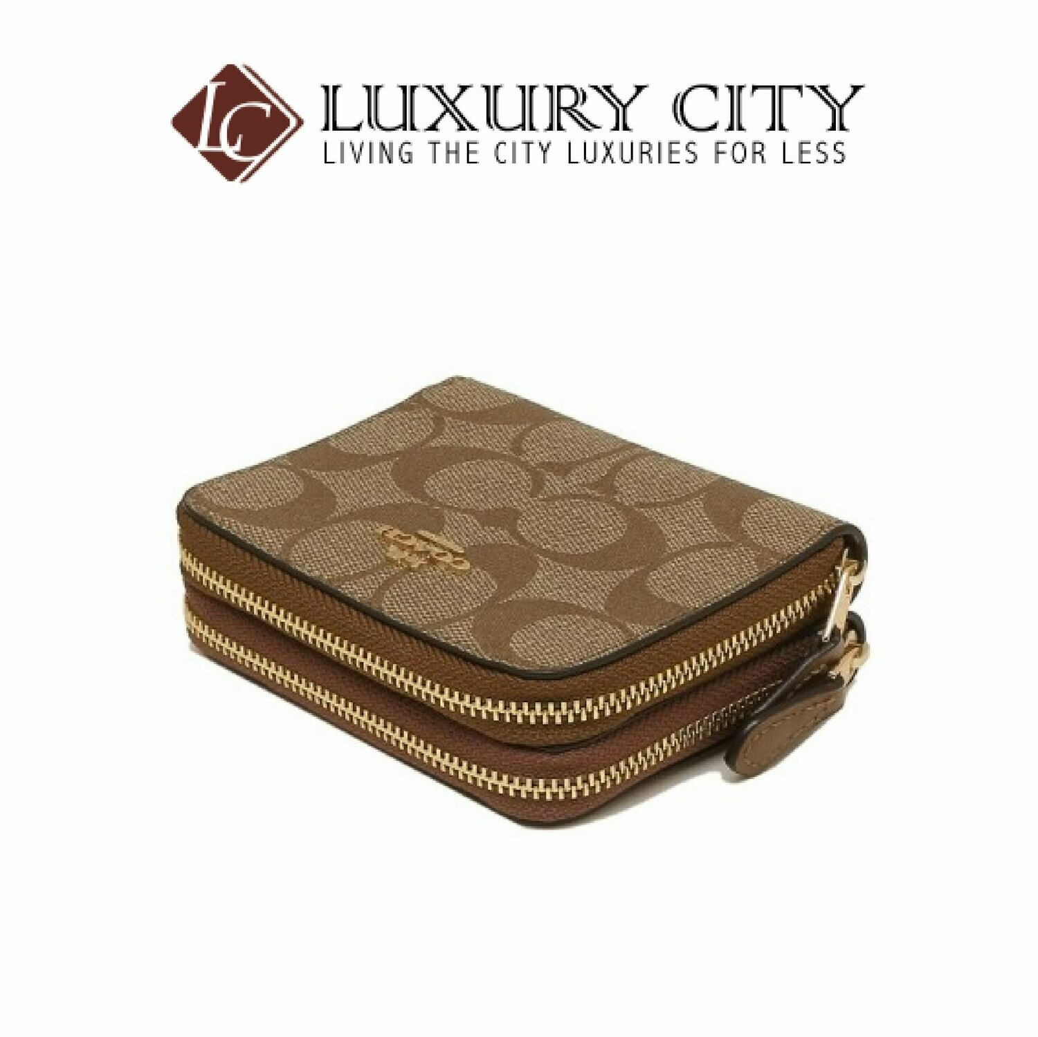 [Luxury City] Coach Small Double Zip Around Wallet in Signature Canvas Light Brown/Sand Coach-F78144