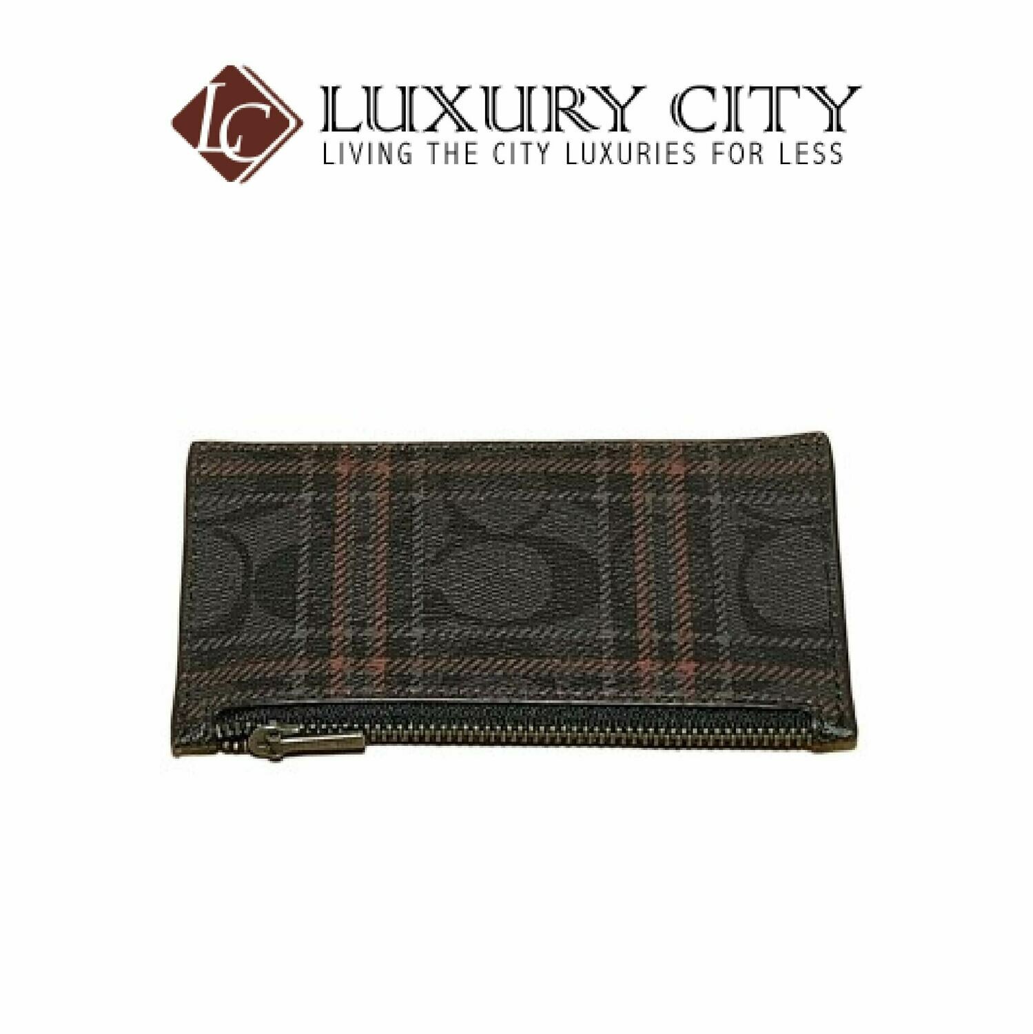 [Luxury City] Coach Boxed Plaid Black Red Zip Coated Canvas Valet Keyfob Gift Set Coach-F84884