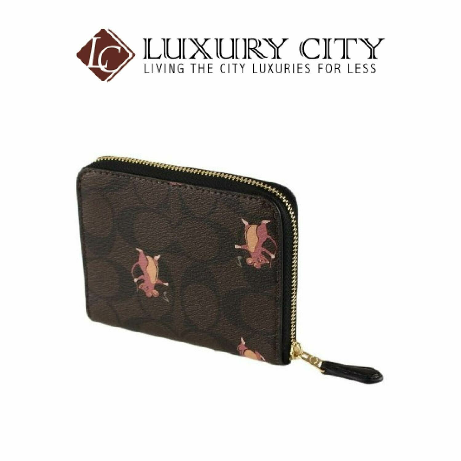 [Luxury City] Coach Small Zip Around Wallet Card Case Canvas Logo Party Mouse Brown/Mahogany Coach-F87917