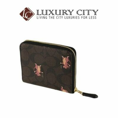 [Luxury City] Coach Small Zip Around Wallet Card Case Canvas Logo Party Mouse Brown/Mahogany Coach-F87917