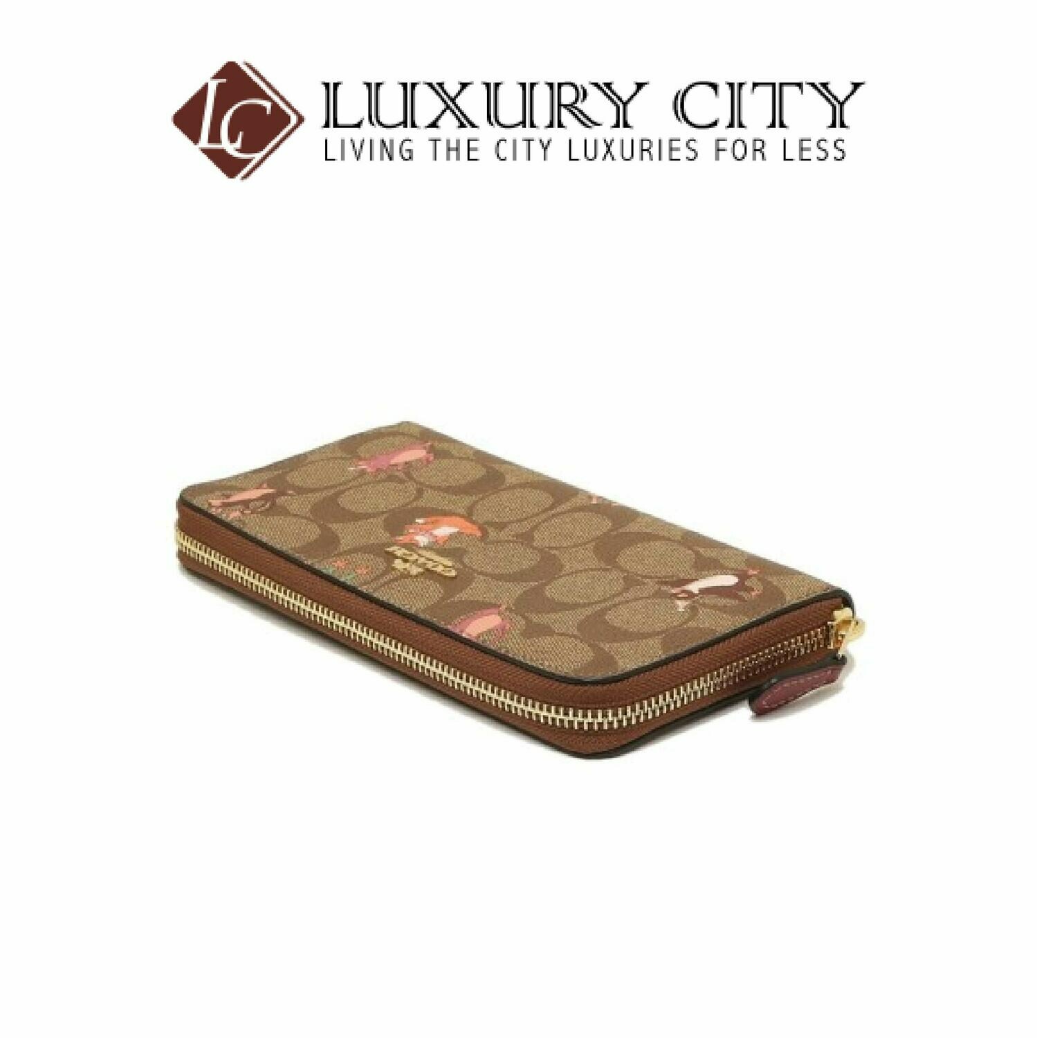 [Luxury City] Coach Accordion Zip Wallet in Signature Canvas With Party Animals Print Brown/Sand Coach-F87885