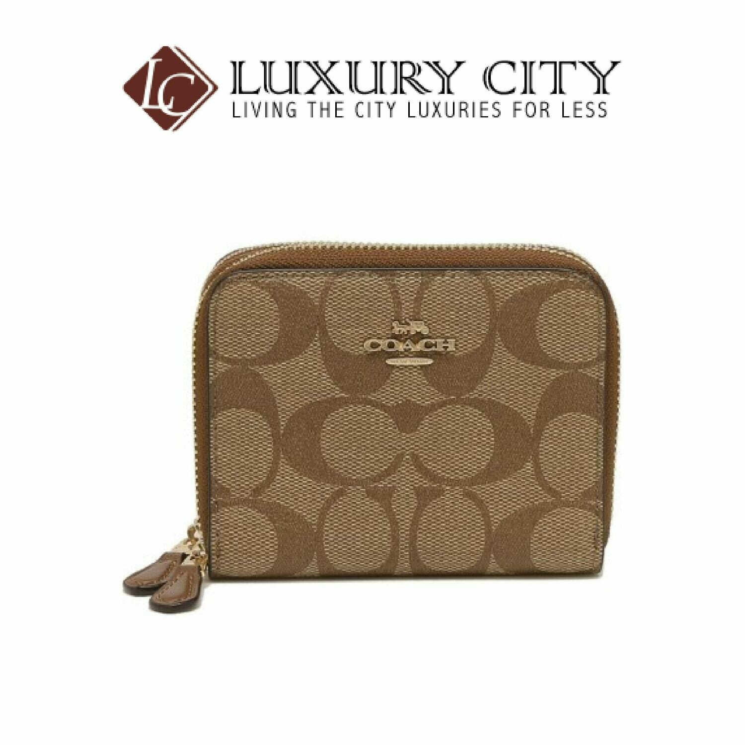 [Luxury City] Coach Small Double Zip Around Wallet in Signature Canvas Light Brown/Sand Coach-F78144