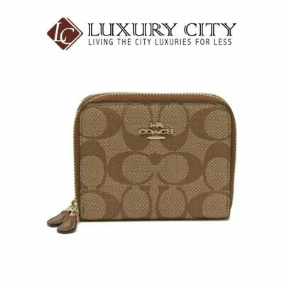 [Luxury City] Coach Small Double Zip Around Wallet in Signature Canvas Light Brown/Sand Coach-F78144