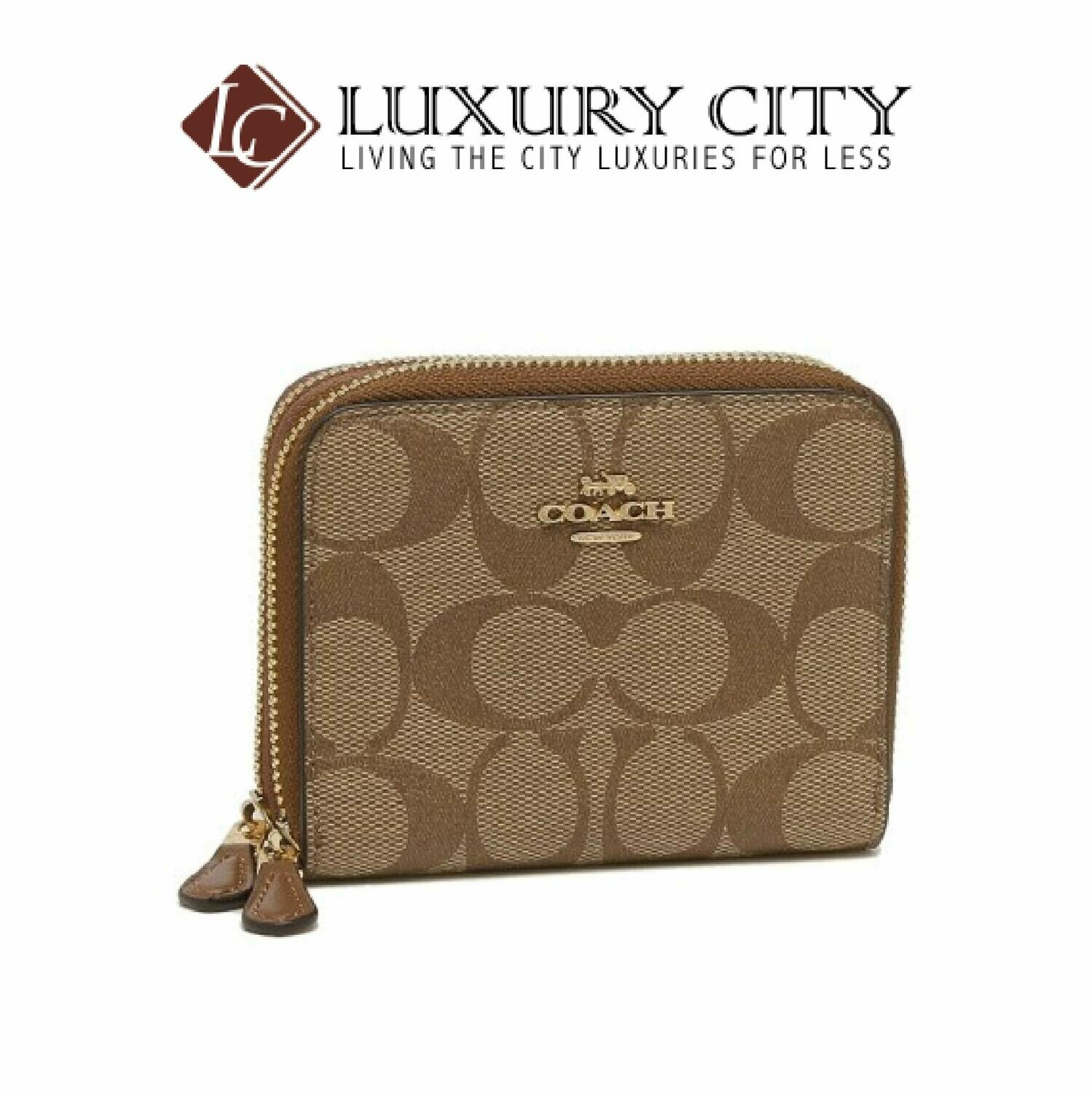 [Luxury City] Coach Small Double Zip Around Wallet in Signature Canvas Light Brown/Sand Coach-F78144