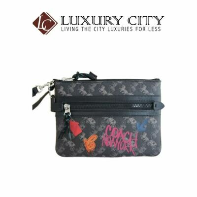 [Luxury City] Coach Gallery Pouch Horse &amp; Carriage Print Black Grey Wallet Coach-F84636