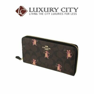 [Luxury City] Coach Accordion Zip Wallet in Signature Canvas With Party Mouse Print Brown/Mahogany Coach-F88259