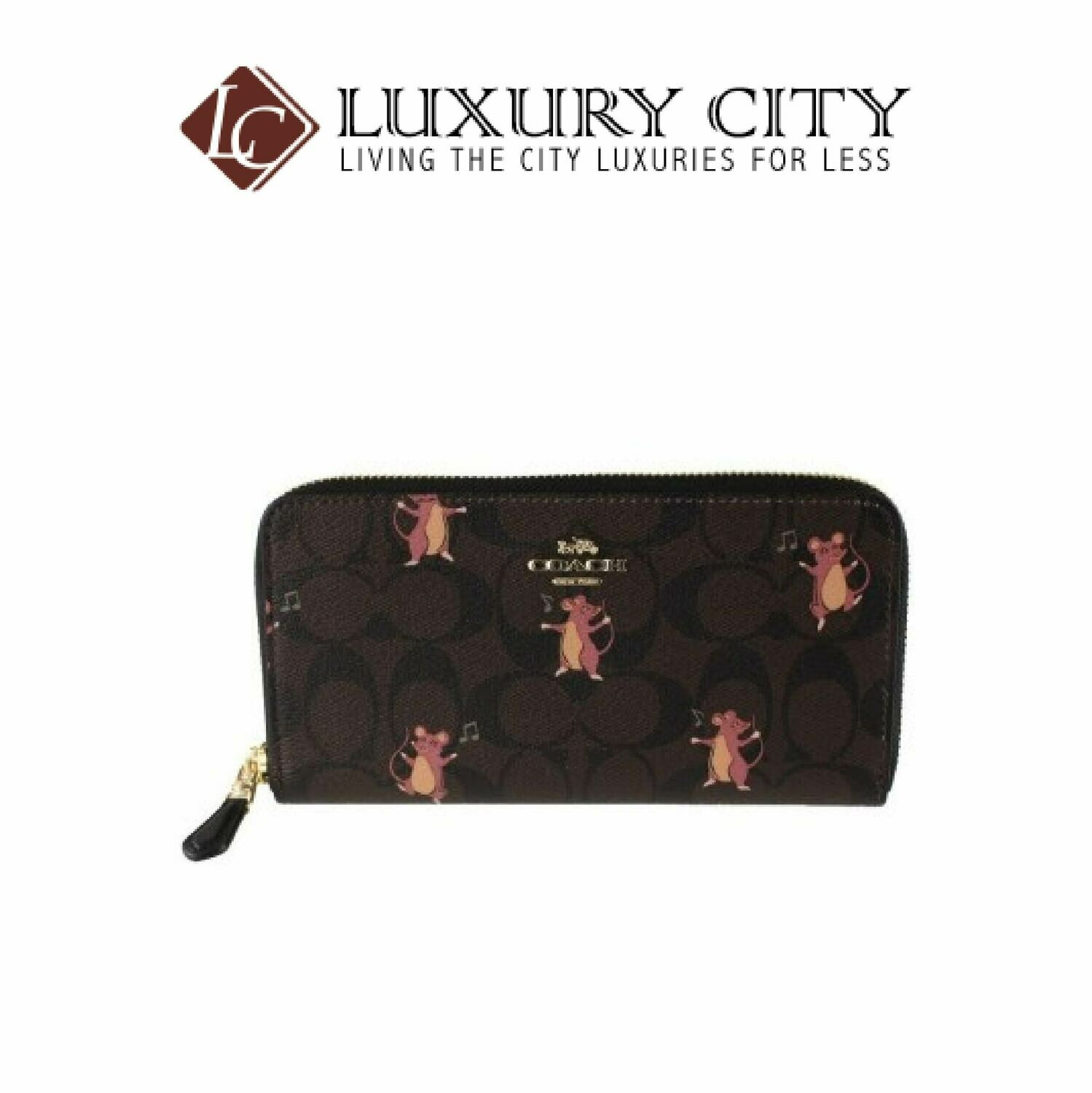 [Luxury City] Coach Accordion Zip Wallet in Signature Canvas With Party Mouse Print Brown/Mahogany Coach-F88259