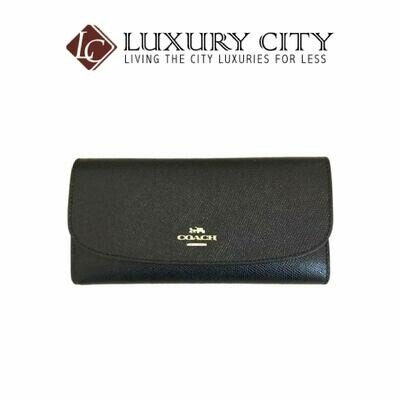 [Luxury City] Coach Black Crossgrain Leather Checkbook Wallet Black Coach-F73414