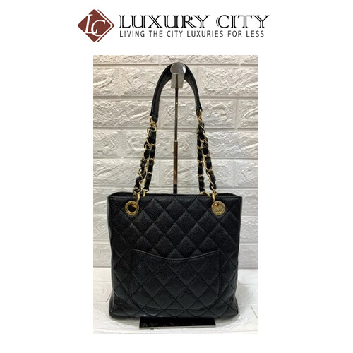 [Luxury City] Preloved Authentic Chanel Black Quilted Caviar Leather Shopping Tote