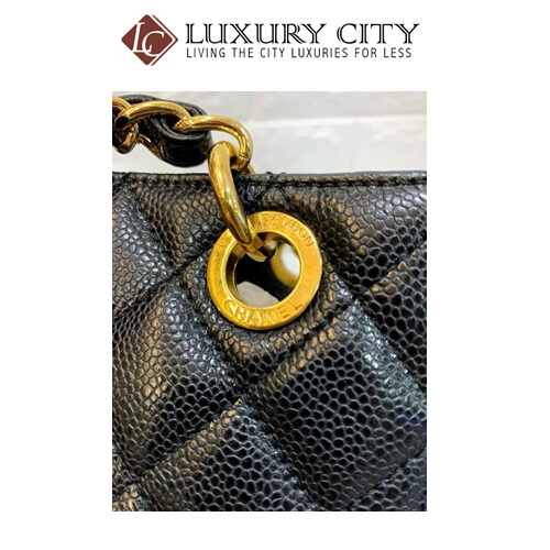 [Luxury City] Preloved Authentic Chanel Black Quilted Caviar Leather Shopping Tote